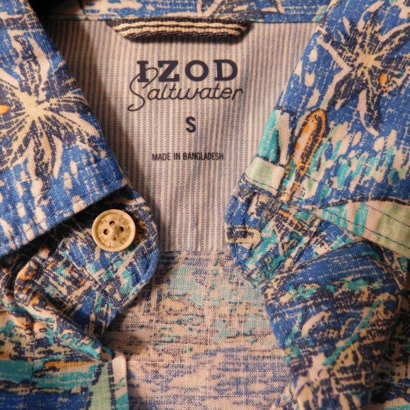 IZOD Saltwater Men's Shirt Dockside Chambray Sailboat Print Size Small NEW - Picture 3 of 5